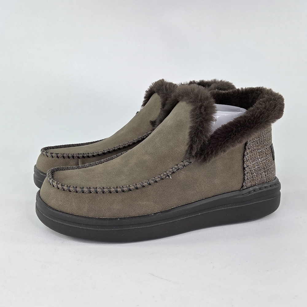 Hey Dude Denny Grip Fur-Lined Shoes US 10 Womens Gray Sude Slip On Bootie